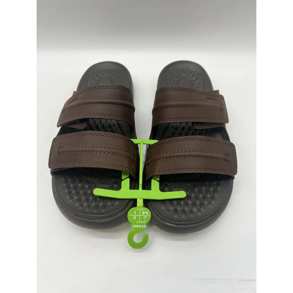 Crocs Men's LiteRide Slide Sandals Brown Double Strap Size 7 Espresso Shoes